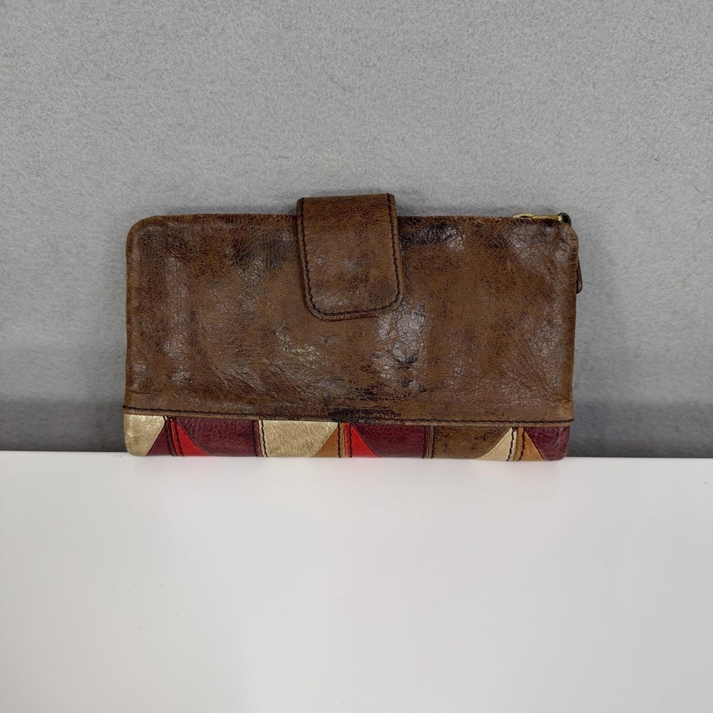 Fossil Wallet Womens Brown Leather Cowhide Patchwork Clutch Long Live Vintage - Picture 3 of 10